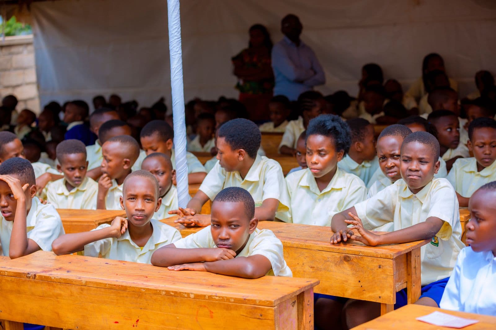 Children learning together in an outdoor classroom.